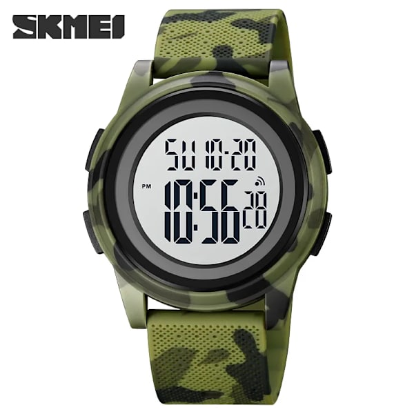 Digital armbandsur LED-ljus Chrono Väckarklocka 5Bar Vattentät Mode Casual Herr Sportklockor SKMEI Relojes Hombre Army Green