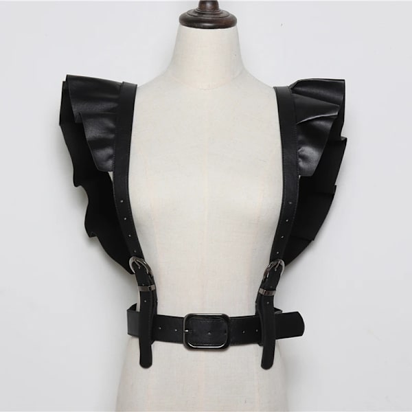 GAMPORL Kvinnor Kropp Bondage Sexig BH-sele Läder Svart Spänne Volanger Split Led Brett bälte Midjeband Strumpeband Bältesremmar Bdsm LB-032