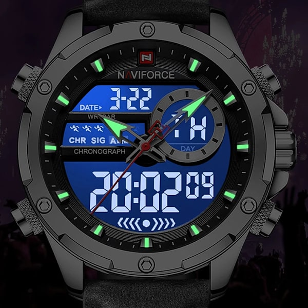 NAVIFORCE Militära klockor för män Mode Sport Kronograf Alarm Armbandsur Vattentät Quartz Big Clock Digital Man Watch BN B With Box