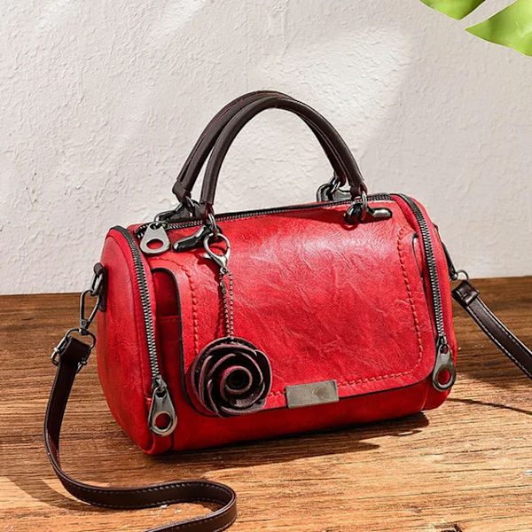 Yogodlns Nya blommor Hängande handväska Dammode Boston väskor enkel axelväska dam crossbody väska PU messenger bag winered 27x14x17cm