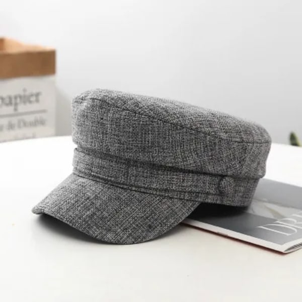 Kvinnors Hatt Platt Keps Militärkeps Vår Höst Linne Åttkantig Keps Enfärgad Platt Topp Militärhattar Ung Student Hatt Kvinna N316-Gray 56-58cm
