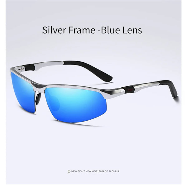 Polariserade solglasögon för män Högkvalitativ aluminium Magnesiumbåge Solglasögon UV400 Sportkörning Solglasögon män Silver Frame -Blue With Glasses Case
