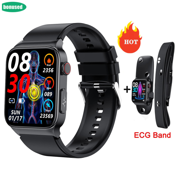 Ny E500 Blodsocker Smart Watch EKG-övervakning Blodtryck Kroppstemperatur Smartwatch Herr IP68 Vattentäta klockor Red Silicon