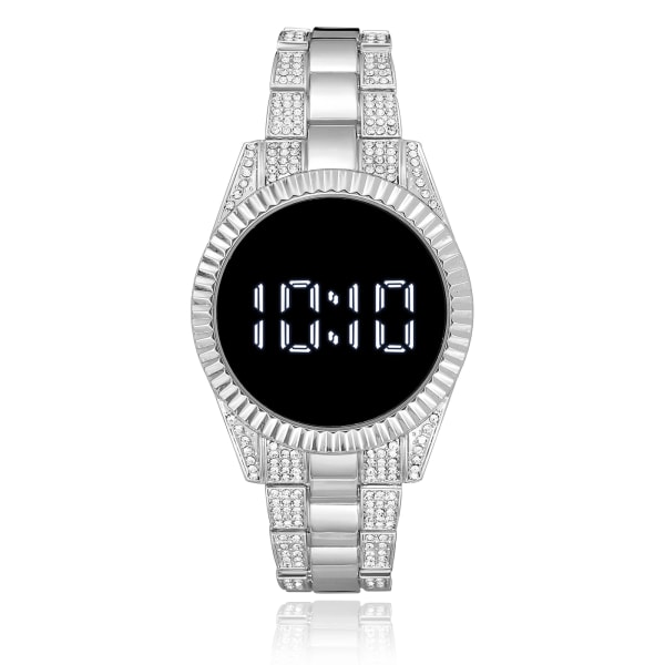 Trendiga produkter 2021 Nytt mode band i rostfritt stål Kvinnor Led Digitala klockor Rhinestone Watch för kvinnor Relogio Clock Silver