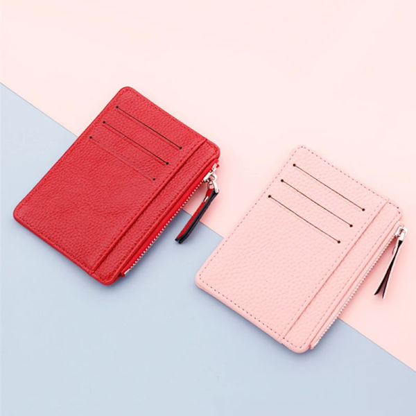PU-läder Dam-ID Kreditbankkortshållare Dragkedja Smal plånbok Mode Liten myntväska Pengar Clip- case Cover C Red