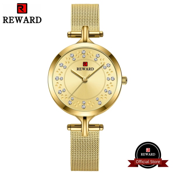 REWARD Kvinnor Armbandsur Mode Lyx Watch Vattentät rostfritt stål Dam Flickur Watch för kvinnor Gold