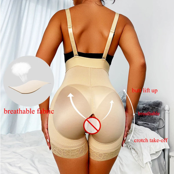 Underbyst Bodysuits Tummy Control Trosor Body Shaper Avtagbar rem High Waist Trainer Öppen gren Kort Butt Lifter Shapewear apricot bodysuits XXL