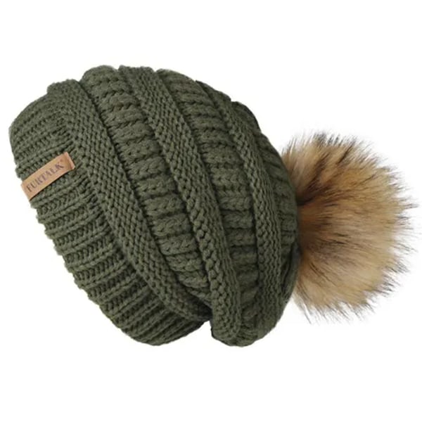 Talk Höst- & Vintermössa för Kvinnor Stickad Pompommössa Slouchy Beanie Skullies för Kvinnor Svart Röd Gul Bonnet Cap Green 1