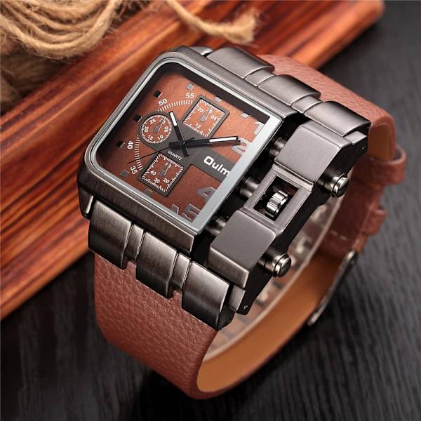 Oulm Brand Original Unik Design Fyrkantig Herr Armbandsur Bred Stor Urtavla Casual Läderrem Quartz Watch Man Sportklockor White