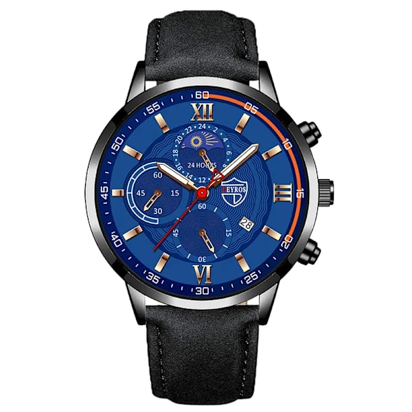 Män Watch Lyxig rostfritt stål Quartz Armbandsur Man Business Casual Läderarmband Manlig självlysande klocka Klockor As shown 6