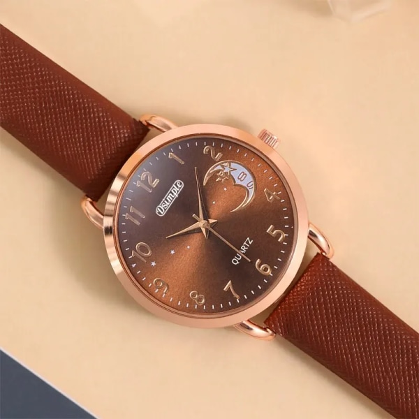 2023 Mode Dam Klockor Stars Moons Dam Enkel Quartz Watch Rose Gold Kvinnlig Casual Läder Armbandsur Reloj Mujer White