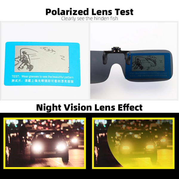 VIVIBEE Siamese Men Square Clip on Polarized Night Driving Glasses with Yellow 2022 Fishing Women Solglasögon Clips for Myopic 6 Night Vision Without Plastic Case