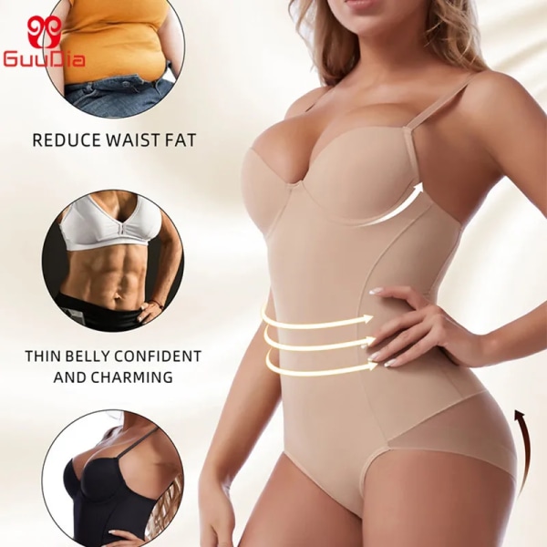 GUUDIA Kroppsformare för kvinnor Push Up Form Cup Shapers Bantning Shapewear Sömlösa Body Shapers Waist trainer Butt Lifter mesh butt-apricot L