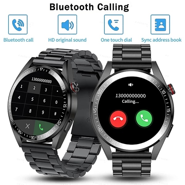 Ny Smart Watch Herr 8G Minne Lokal Musikspelare 454*454 AMOLED-skärm Bluetooth Call Sports Man Smartwatch För Huawei Mesh Belt Dark gray Original box