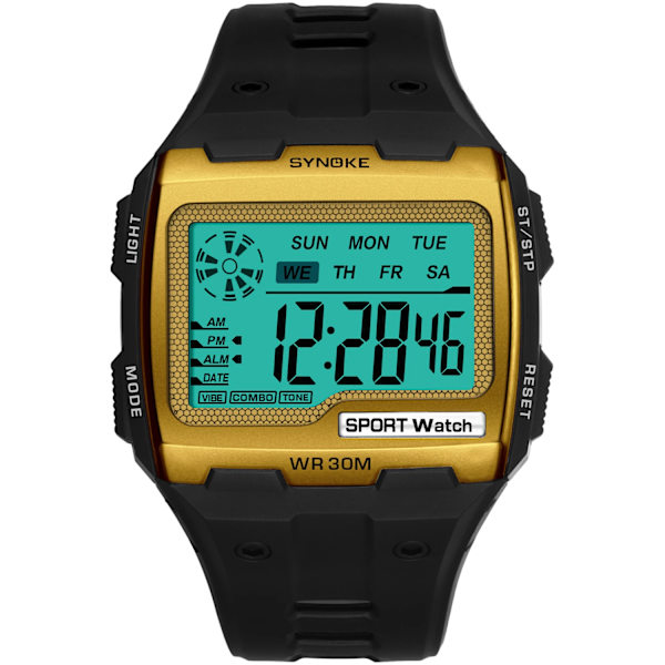 SYNOKE Digitala klockor för män Utomhussport Mode Multi Vattentät Stor urtavla Lysande armbandsur Väckarklockor män 9801 Black