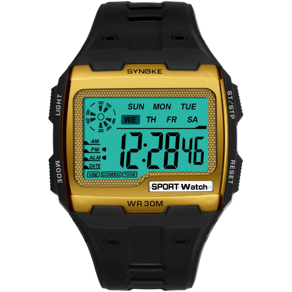 SYNOKE Digitala klockor för män Utomhussport Mode Multi Vattentät Stor urtavla Lysande armbandsur Väckarklockor män Black