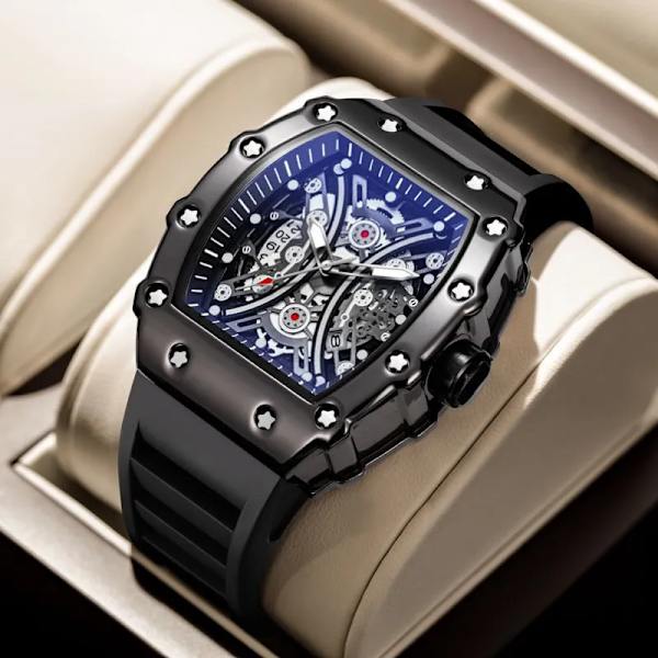 Ny design watch Mode Automatisk rörelse Fat Lysande Vattentät klocka Sport Mans Silikonarmband Quartz Armbandsur style 3