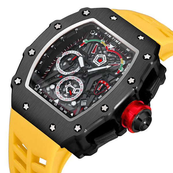 PINTIME Kampanj Rea Män Mode Sport Watch Kronograf Funktion Stoppur Röd gummirem Auto Date Man Lyx Armbandsur 7 with box