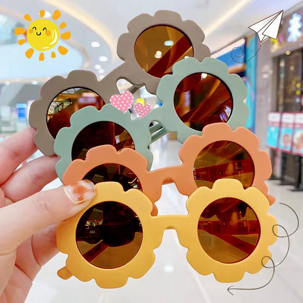 2023 Barn Söt Tecknad Blomma Hjärta Nya Solglasögon Barn Runda Glasögon Baby Mode Färger Solglasögon Pojkar Flickor Glasögon lanyard