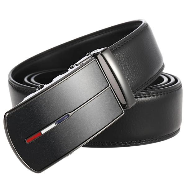 MUSENGE Cowskin Bälte Herr Toppkvalitet Läderbälten Rem Hane Metall Automatiskt Spänne Bälte för Herr Designer Lyx Cinturones Black 120cm