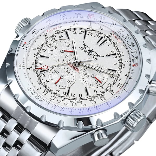 Toppmärke Lyx VINNARE Herr Mekaniska klockor 2017 Automatiska Armbandsur Herr Läderrem 3 Sub-dials 6 visare Reloj Hombre METAL SILVER-WHITE