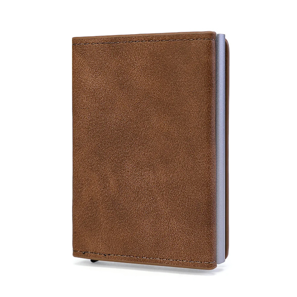 ZOVYVOL Herrplånbok RFID-korthållare Plånbok 2023 Stöldskyddande aluminiumlåda Korthållare PU Läder Pop Up Case Magnet Myntväska YMS071-Brown