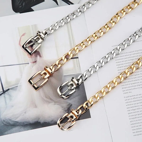 Guld Silver Metallkedja Dam Bälte Midjekedja Klänning Jeans Coola tjejer Dam Midjeband Accessoarer Kroppskedja Dam Kroppssmycken 2(110 Cm)