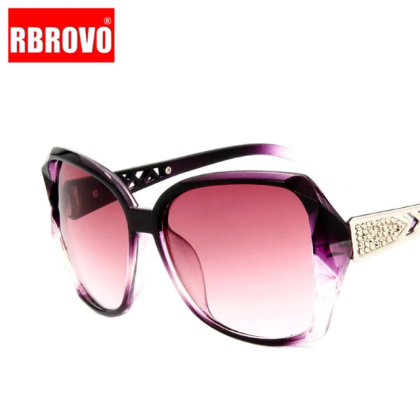 RBROVO Solglasögon med stor ram för kvinnor märkesdesigner Vintage Gradient Shoppingglasögon UV400 Resor Oculos De Sol Feminino Bright-black As picture