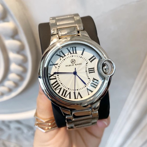 Hot Sell Toppkvalitet Damklockor Man/Kvinnor Relogio Silver Lyx Stål Mode Blå Ballong Armbandsur Reloj Mujer Leather Brown 28mm
