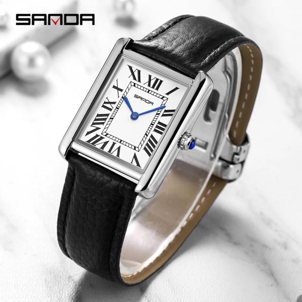 SANDA Ny design romersk skala för kvinnor kvarts Läderrem Modetrend enkel personlighet kreativ watch 30m vattentätt läder minimum size