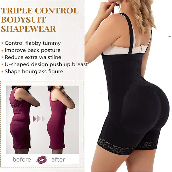 GUUDIA Shapewear Öppen byst Bodysuits Dragkedja Krokar Stängning Dam Lätt Badrum Kroppsformare 3D Rumplyft Colombianas Fajas XS