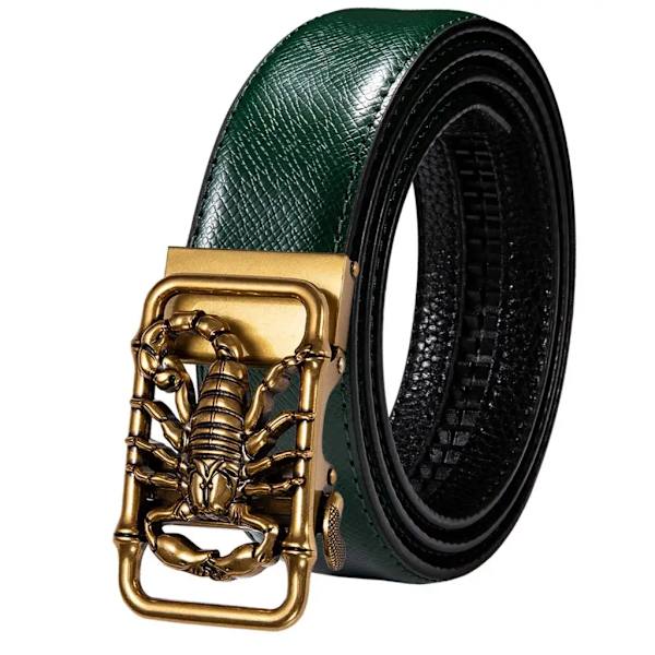 Högkvalitativt grönt äkta läder Herrbälten Lot Styles Automatiska spännen för klänning Jeans Kostym Herr Midjeband Bälte Bröllopspresent 2137DMI 120cm