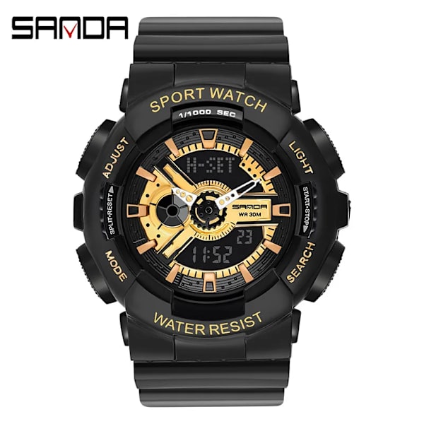 Dam Klockor Män Sanda Top Märke Lyx Rosa Lover Watch Klocka Quatz LED Digital Sport Watch för Dam Män Vattentät black gold women