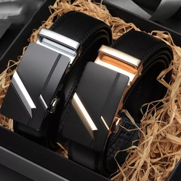 Kända märkesbälte män toppkvalitet äkta lyxdesign läderbälten rem hane metall automatiskt spänne Cinturones Para Hombre RS05-Gold 100cm 27to29 Incn
