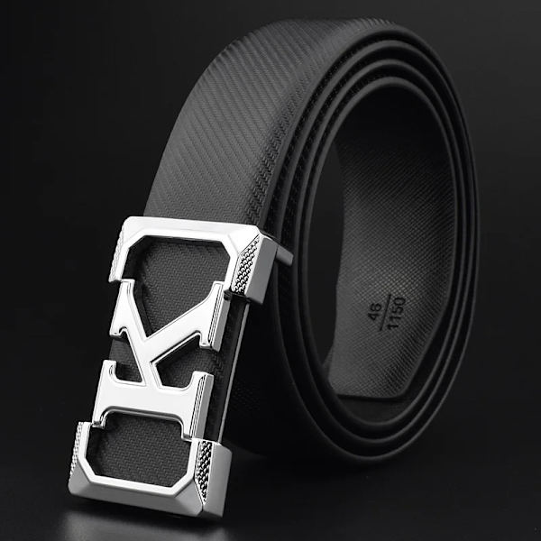K bokstaven Casual bälte för män Vit modedesigner bälten pojke fritid Koskn midjerem äkta läder metallspänne Midjeband black silver buckle 125cm