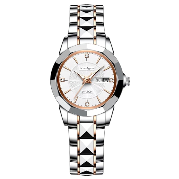 POEDAGAR Lyx Damklockor Mode Casual Rostfritt stål Lysande vattentät kvarts Damklockor Klänning Klocka Reloj Mujer Gold White