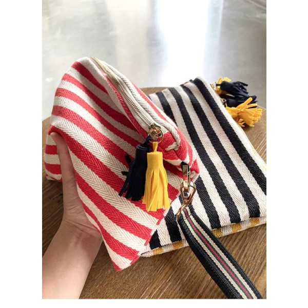 Kosmetisk väska Randig case för kvinnor Organizer koreansk tofs kosmetisk påse Necesserie Rese-toalettväska Canvas Case Red
