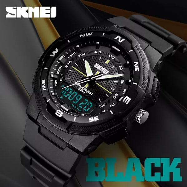 SKMEI Dual Display Quartz Watch Herr Utomhussportklockor Digitala Elektroniska Herrklockor Vattentät Top Märke Lyx Watch Light blue