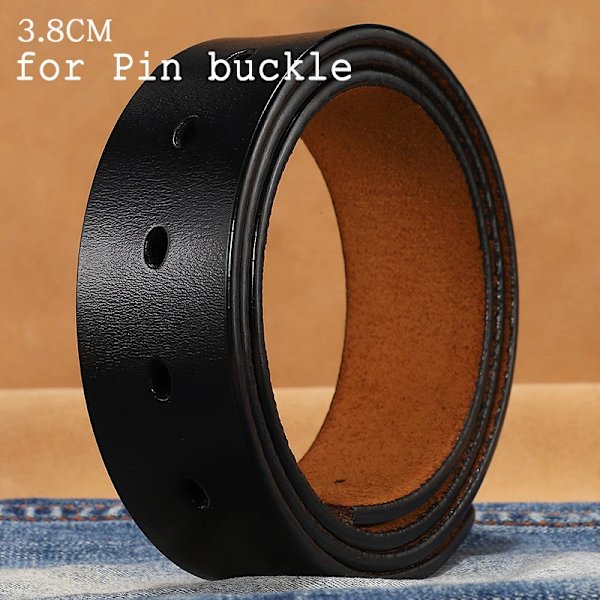 2,8cm 3,0cm 3,3cm 3,5cm 3,8cm Läderbälteskropp Inget spänne för slät Automatisk Pin Spänne Bältesrem Utan Spänne Herr Damer Pin Black 3.8CM 115cm