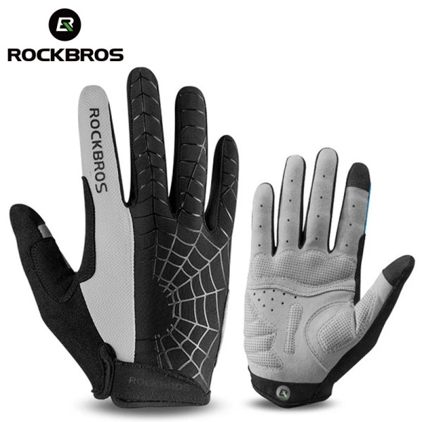 ROCKBROS Cykelhandskar Svampdyna Long Finger Motorcykelhandskar För Cykel Mountain Bike Handske Touch Screen MTB Handskar S109-1BGR L