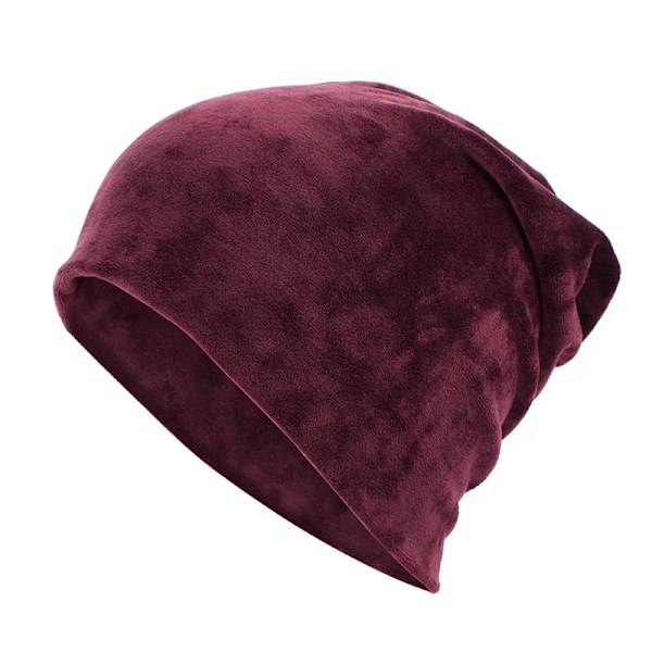 Geebro Damernas Velour Beanie Hatt Vinter Polyester Mjuk Varm Slouchy Beanie För Kvinnor Dam Velvet Balavaca Skullies Hattar Js277M Wine Red