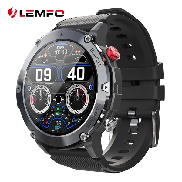 LEMFO LF26 Max Smart Watch Herr Bluetooth Call Smartwatch IP68 Vattentät 360 HD Screen Standby för Android IOS Black