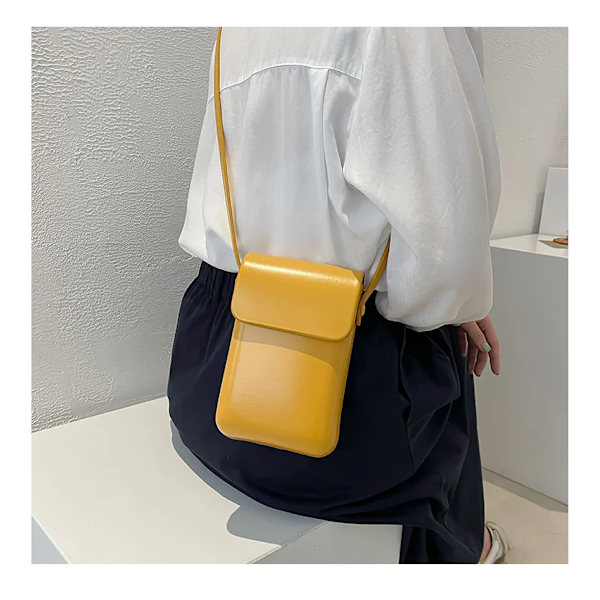 Flap Crossbody-väskor Dam Mini PU-läder axelväskor och handväskor för flickor Damtelefon Enkel solid designerväska Yellow