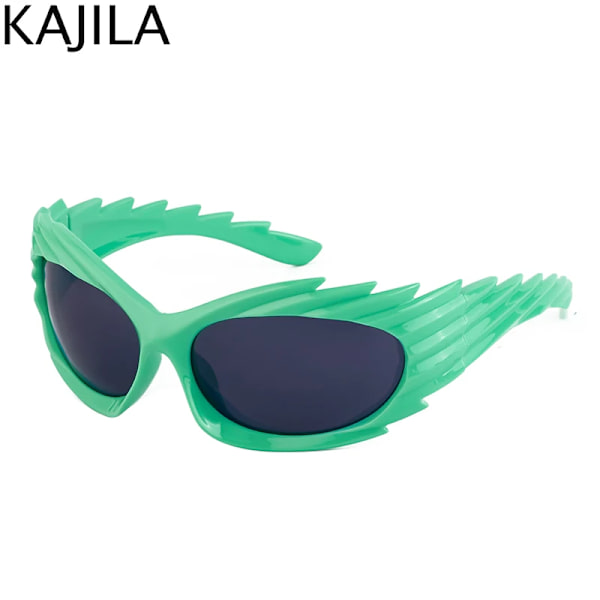 Spike Rectangle Solglasögon Dam Män Y2K Sports Star Solglasögon Lyxmärke Svart Retro Punk 2000-talsglasögon UV400 C5 Green Gray With screwdriver