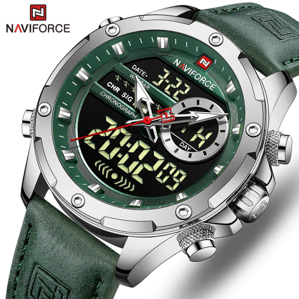 Nya NAVIFORCE klockor Herr Lyxmärke Militär Sport Watch Chronograph Quartz Vattentät Watch Läder Herrklocka BN B With Box