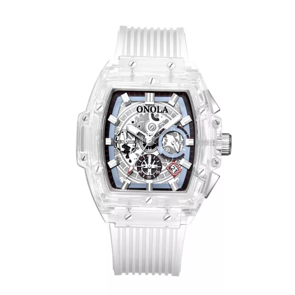 ONOLA märkesdesigner watch Herr 2021 casual unik Lyx Quartz armbandsur manlig fyrkantig Transparent vit Sport Watch ON6811 white