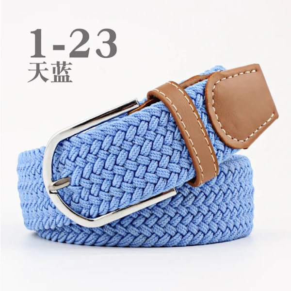 Unisex elastiskt tyg vävt Casual bältesnål Spänne Expanderbart flätat stretchduk Enkelt och snyggt fritids män kvinnor bälte FB sky blue 3.3cmX107cm