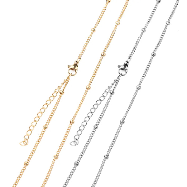 5 st/lot 316L rostfritt stål 2,0 mm satellitpärlkulkedjehalsband 45+5 mm lång justerbar länkkedjekrage dam smycken gold 2mm 40cm plus 5cm