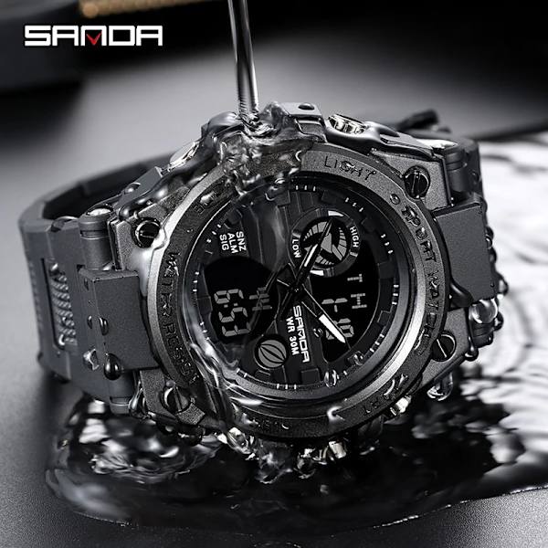 SANDA Sports Herrklockor Lyxiga Militärkvarts Elektroniska Klockor Stötsäkra Vattentät Digital Armbandsur Relogio Masculino Green