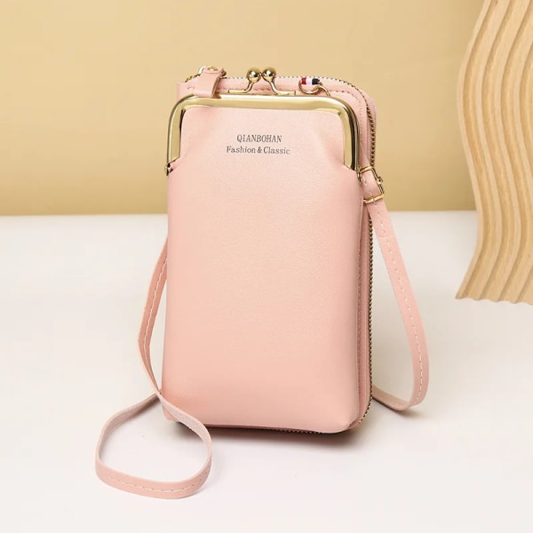 Ny Clip Designer Telefonficka Axelväska för Kvinnor Mjukt Pu Läder Kvinna Små Crossbody Väskor Dam Messenger Handväska Handväska Pink